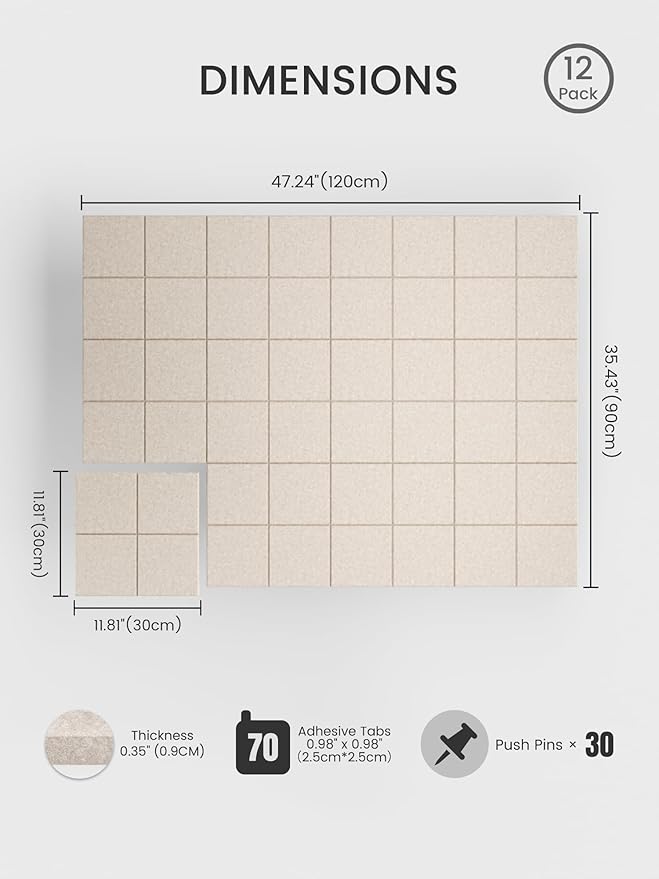 Bumusty Large Felt Bulletin Board, 30 Push Pins, 70 Adhesive Tabs