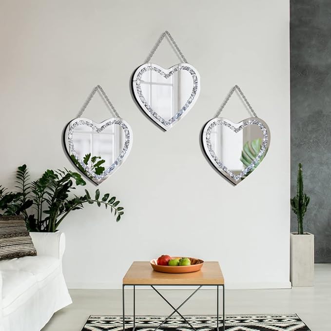 DMDFIRST Crystal Crush Diamond Heart Shaped Silver Mirror