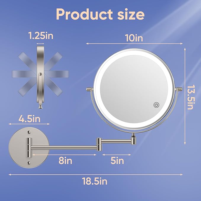 FUNTOUCH 9" Wall Mounted Lighted Makeup Mirror