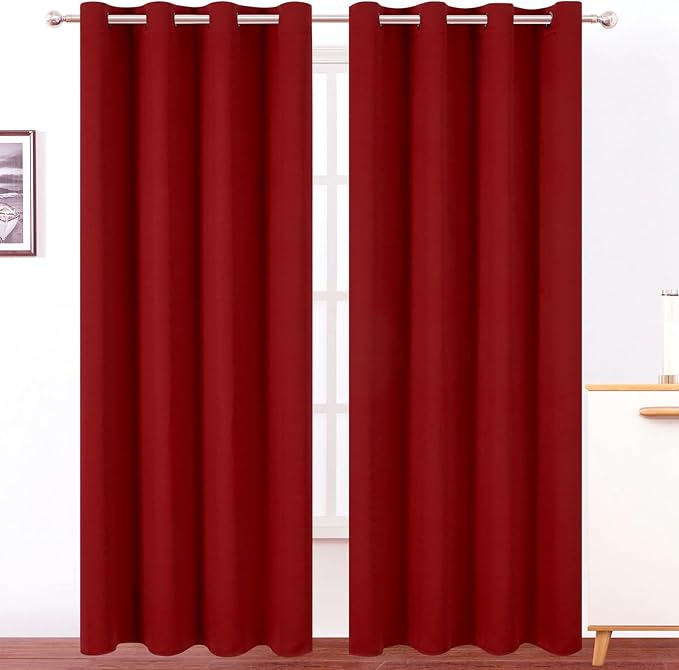 LEMOMO Blackout Curtains 52 x 120 Inch Long Red Curtains Set of 2 Panels Room