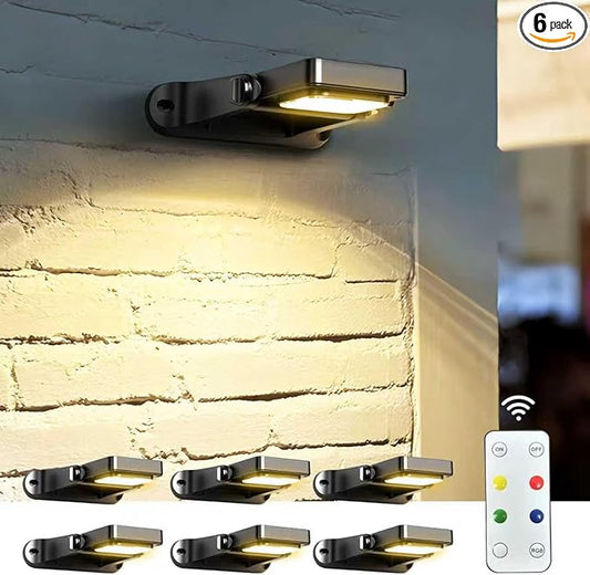 COXSENI Solar Wall Lights Outdoor with Remote Control, Long Lasting Battery, 6 Modes, Warm/Cool White, RGB, IP65 Waterproof 360Â° Adjustable Angle for Fence Porch Yard, 6 Pack
