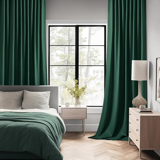 MIULEE Christmas Hunter Green Back Tab Blackout Curtains 90 Inches Long 2