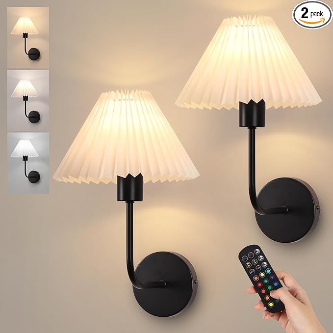 Rechargeable Battery Operated Wall Sconces Sets of 2, 15 Colors Wireless Wall