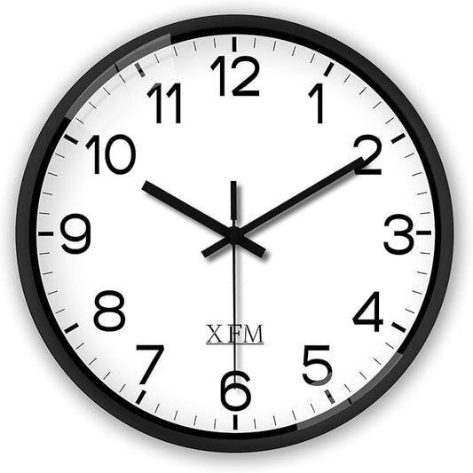 XFM Wall Clock Black Silent Wall Clocks Battery Operated 14 Inch Modern Non