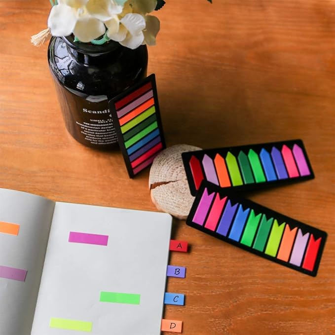 KICNIC 3000 Pieces Page Markers Sticky Index Tabs, Arrow Flag Tabs Self Adhesive, Colored Notes Tab Stickers for Notebook, Documents, Books [10 Colors, 3 Designs] Sticks Securely, Removes Cleanly