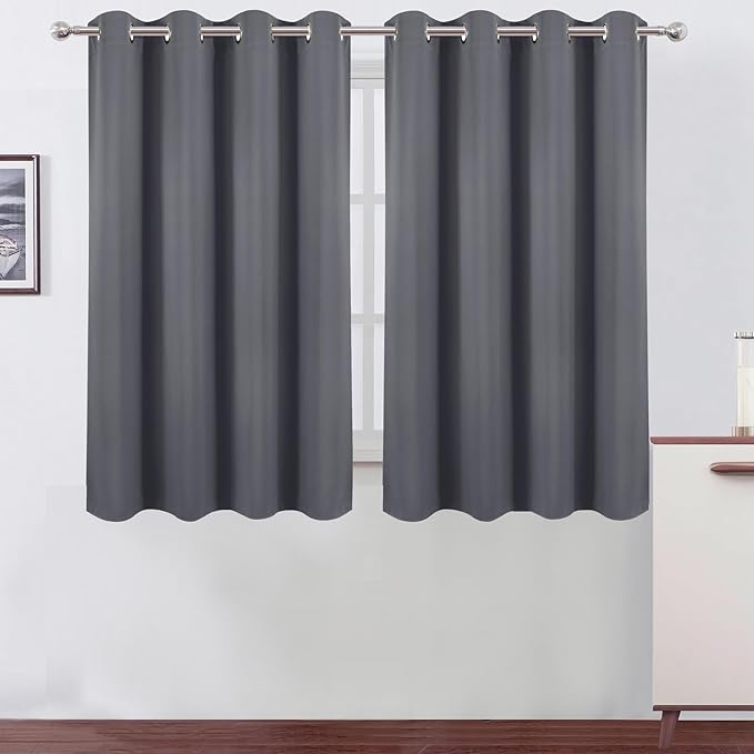 LEMOMO Blackout Curtains 66 x 54 Inch Long Grey Curtains Set of 2 Panels Room