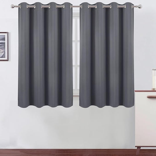 LEMOMO Blackout Curtains 66 x 54 Inch Long Grey Curtains Set of 2 Panels Room