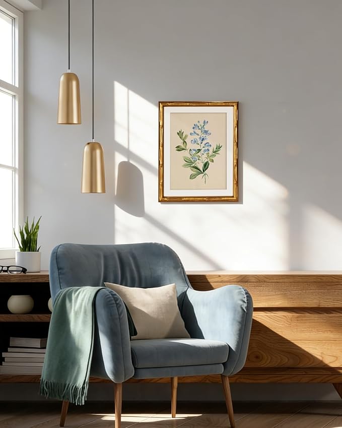 InSimSea Gold Bamboo Framed Canvas Wall Art, Vintage Rosa Chiba Flower