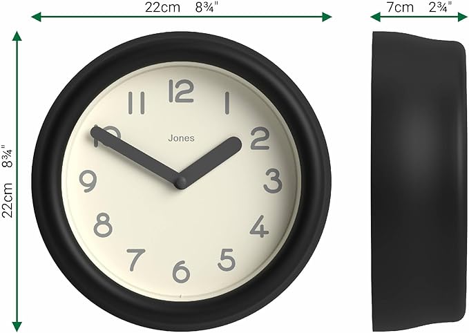 JONES CLOCKS® Fuze wall Clock | Small Round Clock | Black | Playful Modern