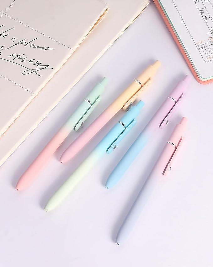 FIOVER Gel Pens, 5pcs Black Ink Medium Point 0.7mm Smooth Writing Pens with Comfort Grip, Aesthetic Ballpoint for Journaling School Office Supplies, Gifts for Women Men(5PCS Gradient Black Ink)