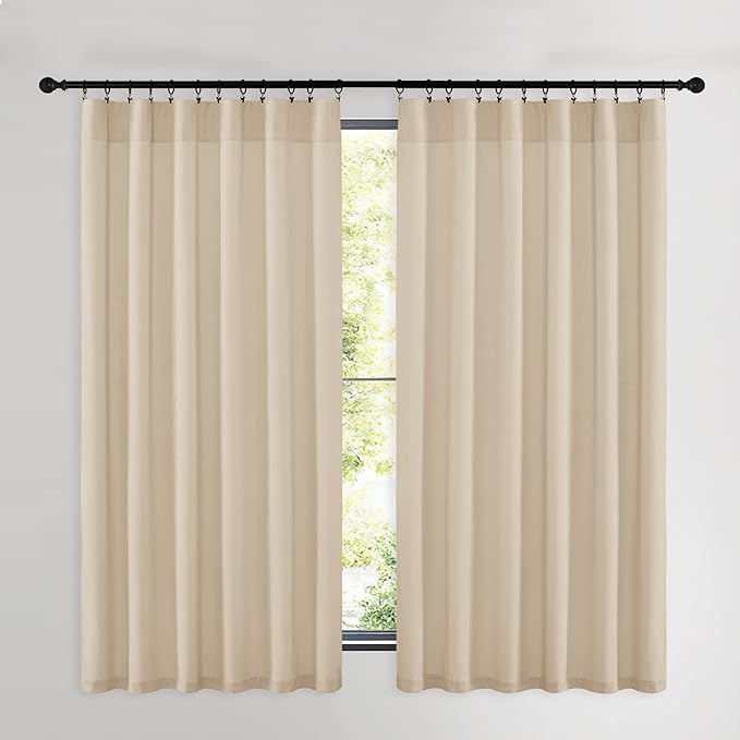 NICETOWN Beige Velvet Curtains 63 inches 2 Panels Set, Thermal Insulated Heavy