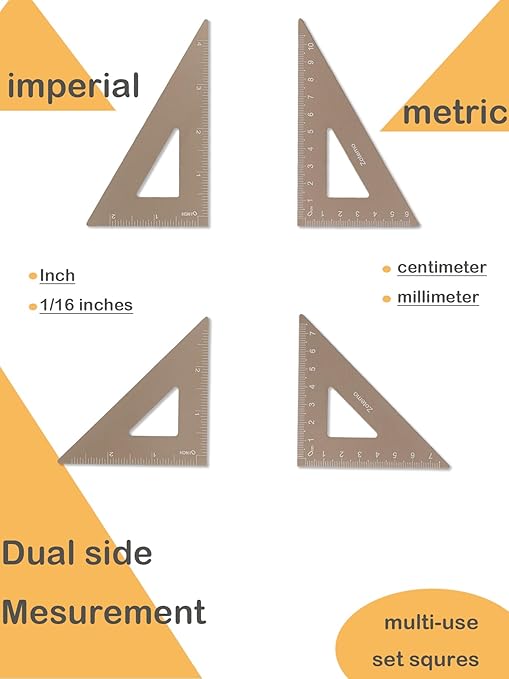 Zotemo Metal Geometry Set, 5-Piece Aluminum Ruler, Math Drafting Ruler Kit Includes Protractor, Triangle Rulers, Straight Rulers-Math Measurement Tools for School and Office Supplies (Gold)