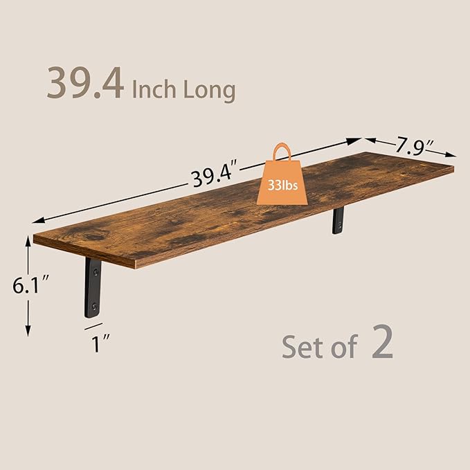 DINZI LVJ Long Wall Shelves, 39.4Inch Wall Mounted Shelves Set of 2, Extra
