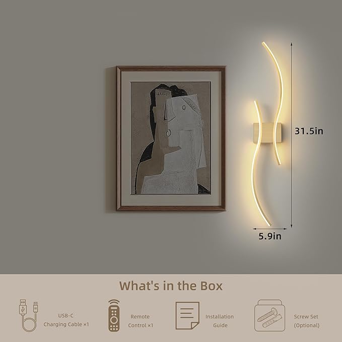 Battery Operated Wall Sconce Set of 2, Dimmable Modern LED Rechargeable Wall