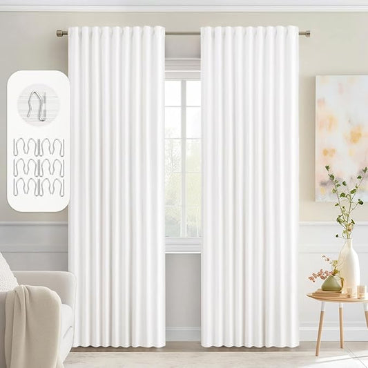 MIULEE Pure White Back Tab Blackout Curtains 84 Inch Length 2 Panels Set