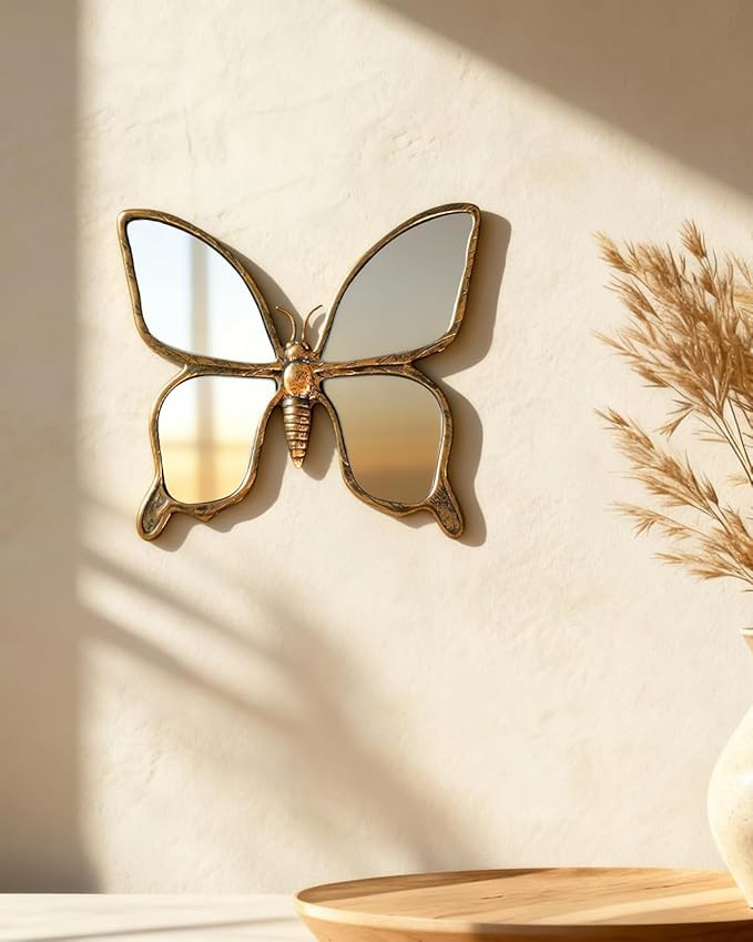 Dragonfly Wall Mirror Decor, Butterfly Art Wall Mirrors, Retro Gold Resin