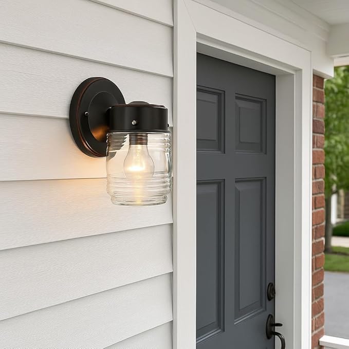 Design House Jelly Jar 1 Light Wall Light, Oil Rubbed Bronze, Outdoor Downlight
