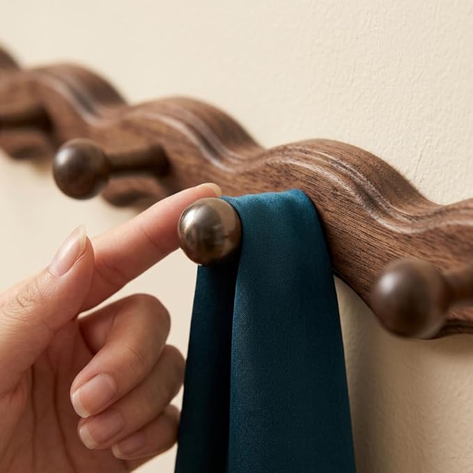 Wood Coat Rack Wall Mount -8 Pack Walnut Coat Hooks