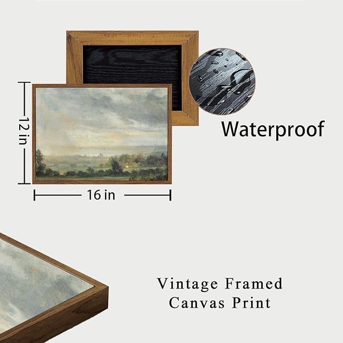 OIQArtOIQ Vintage Framed Wall Art Pastoral Landscape Canvas Art Prints Rustic