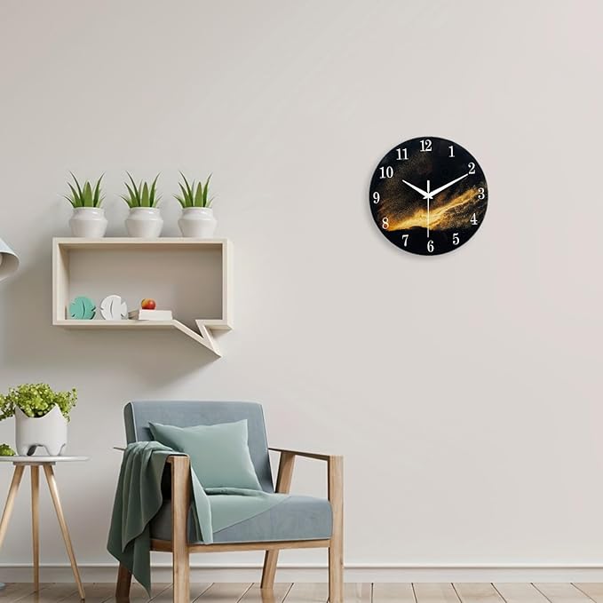 Black Wall Clock for Living Room 14 Inch Glass Analog Wall Clock Battery