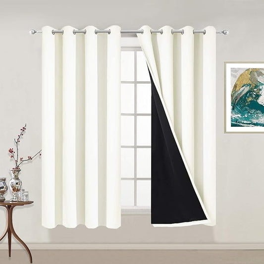 Yakamok 100% Blackout Curtains 54 Inches Long, 2 Thick Layers Thermal Insulated