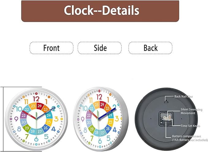 XFM Colorful Kids Wall Clocks Battery Operated 10 inch Silent Non Ticking Funny