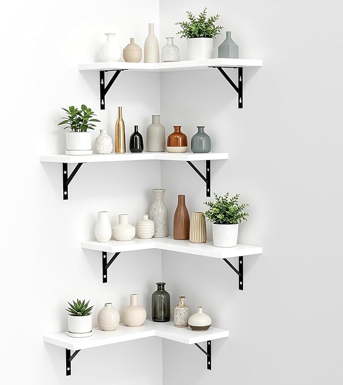 NATURE'S SOURCE Corner Floating Shelves Set of 4, Corner Shelves Wall Mounted