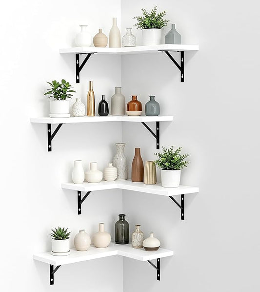 NATURE'S SOURCE Corner Floating Shelves Set of 4, Corner Shelves Wall Mounted