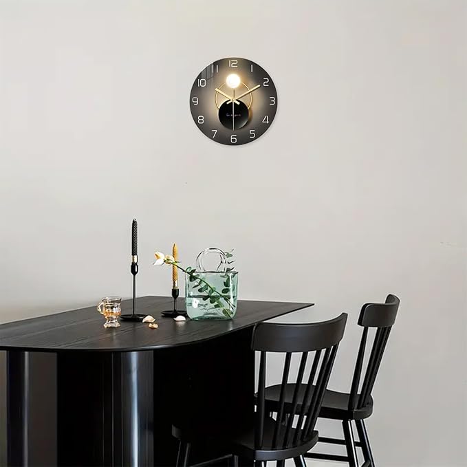 Black and Gold Wall Clock for Kitchen Glass Decorative Wall Clocks Battery