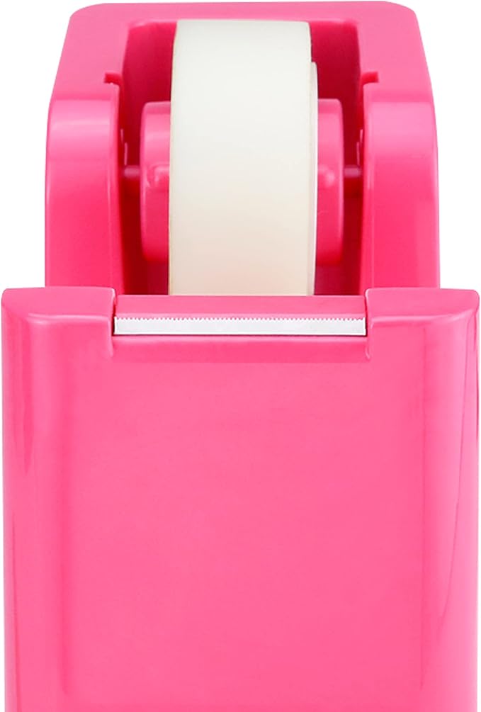 ABEL SimpleWork Desktop Tape Dispenser, Pink, 1 in Core, Non-Skid Weighted Base, Tape Cutter for Office, Home, School, and Crafts