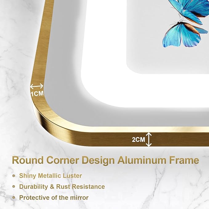 24x36 Inch Gold Framed LED Bathroom Mirror, Smart Bathroom Mirror