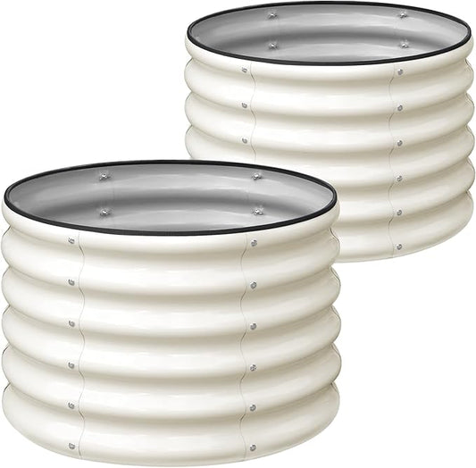 SnugNiture Raised Garden Bed, 2 PCS 2Ã2Ã1.5ft Round Galvanized Outdoor Planter Box, 17" Tall Deep Metal Garden Bed Kit for Planting Vegetables, Fruits, Flowers, White