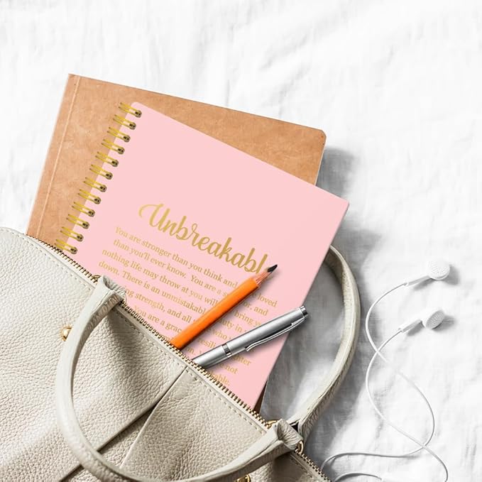 XQLZY Unbreakable Definition Pink Gold Spiral Notebook, Resignation Retirement Promotion Inspirational Gifts for Woman Coworker Boss Friend, Positive Self-Affirmation Gifts for Sister BFF Colleague