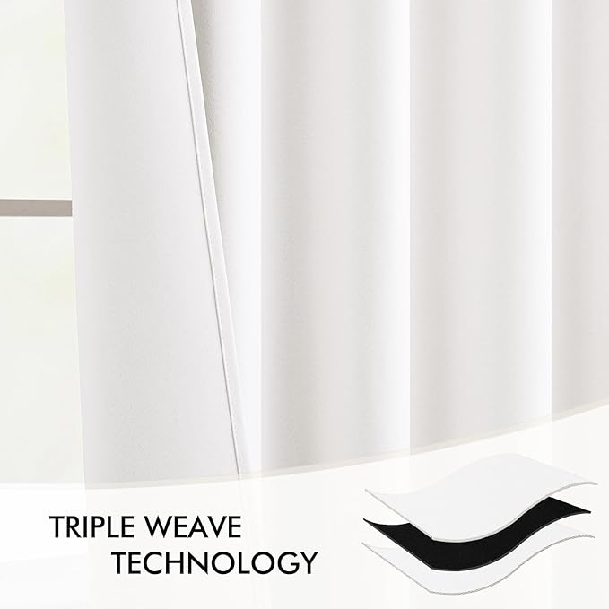 MIULEE Pure White Back Tab Light Blocking Curtains 72 Inch Length 2 Panels Set