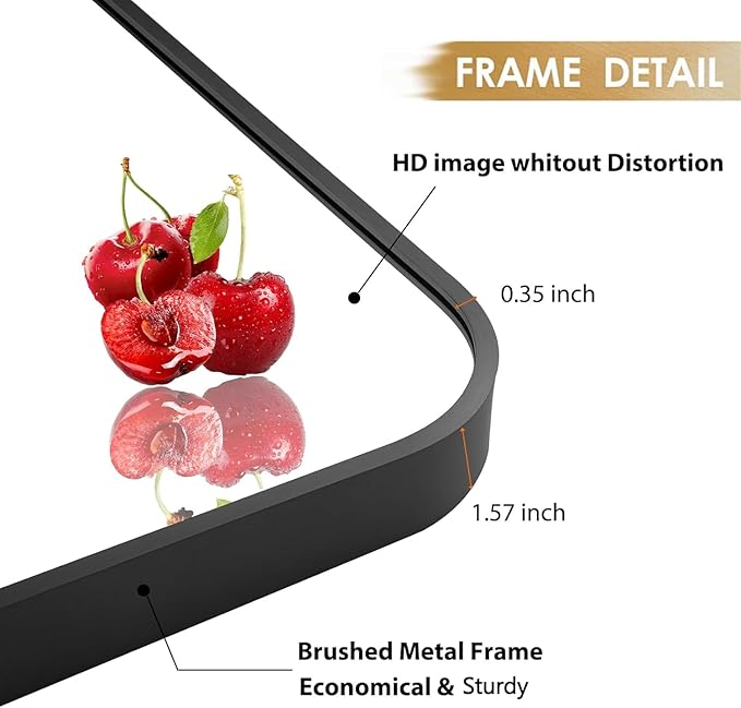 20x30 Inch Black Wall Mirror for Bathroom, Brushed Metal Framed Mirror