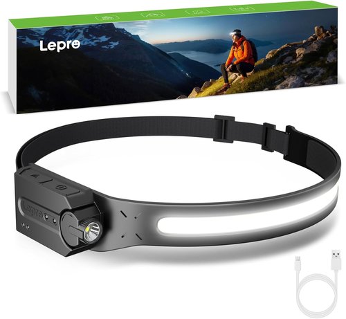 Lepro Headlamp - Rechargeable Super Bright LED Headlight with 230ÃÂ° Wide Beam & Motion Sensor | Lightweight & Waterproof