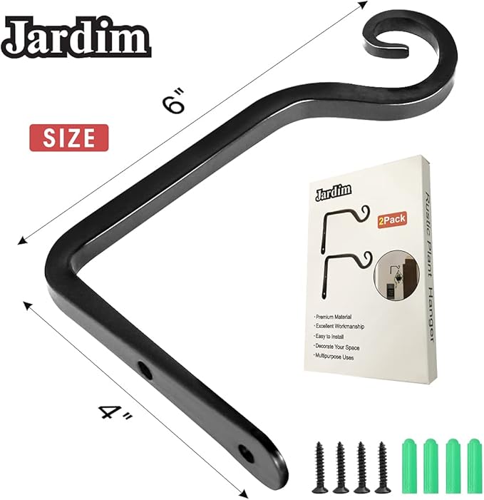 Jardim 2 Pack 6 Inch Premium Decorative Metal Iron Wall Hook, Indoor Outdoor
