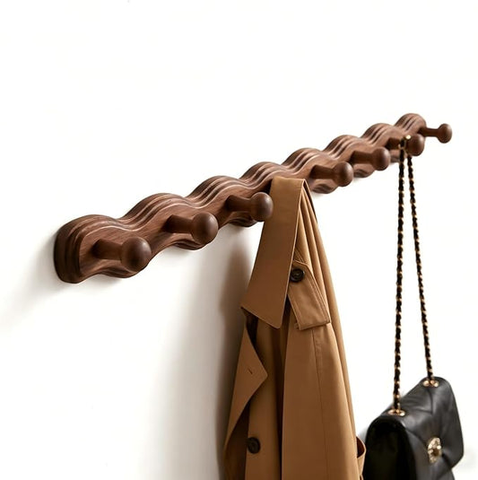 Wood Coat Rack Wall Mount -8 Pack Walnut Coat Hooks