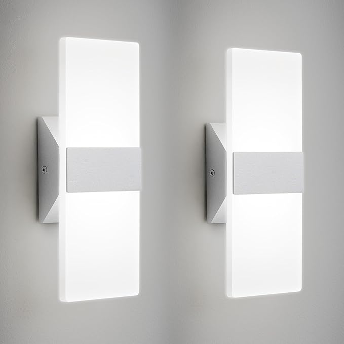 Modern LED Wall Sconces Set of Two, 12 Inch Indoor Dimmable Brushed Nickel Wall