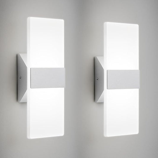 Modern LED Wall Sconces Set of Two, 12 Inch Indoor Dimmable Brushed Nickel Wall