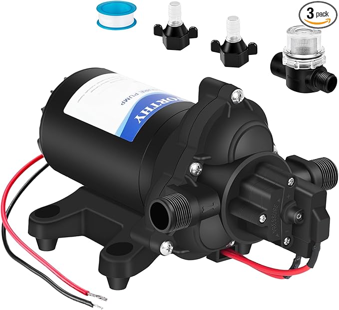 ECO-WORTHY RV Fresh Water Pump 12V DC 3.5GPM 45PSI with Pressure Switch, 12Volt Self Priming Water Pressure Diaphragm Pump On demand for RV Yacht Camper Sprayer Food Truck Black