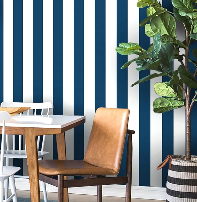 Guvana 118"x17.7" Blue and White Striped Contact Paper Navy Blue Peel and Stick