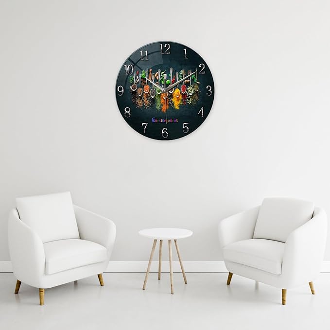 Kitchen Wall Clocks Battery Operated 14 Inches Glass Decorative Clocks