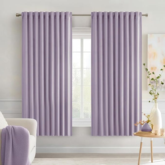 MIULEE Lilac Back Tab Blackout Curtains 63 Inch Length 2 Panels Set