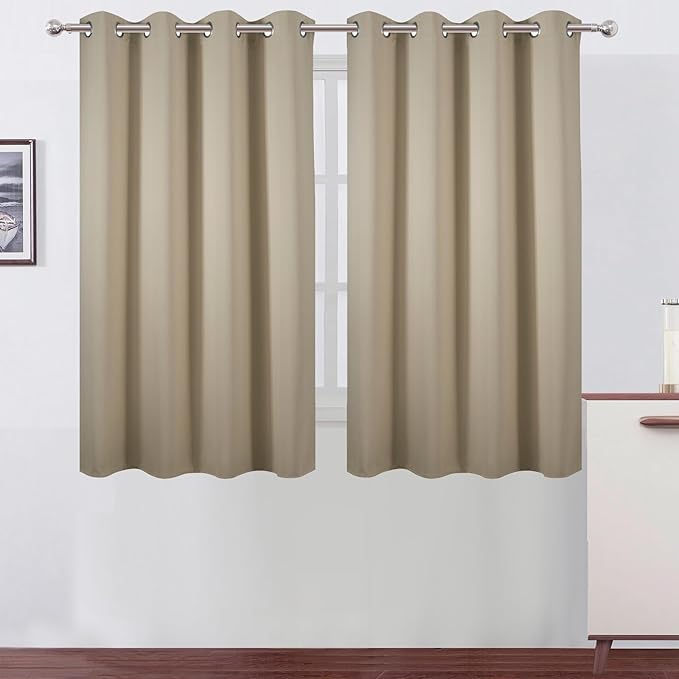 LEMOMO Blackout Curtains 66 x 54 Inch Long Beige Curtains Set of 2 Panels Room
