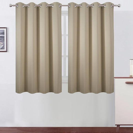 LEMOMO Blackout Curtains 66 x 54 Inch Long Beige Curtains Set of 2 Panels Room