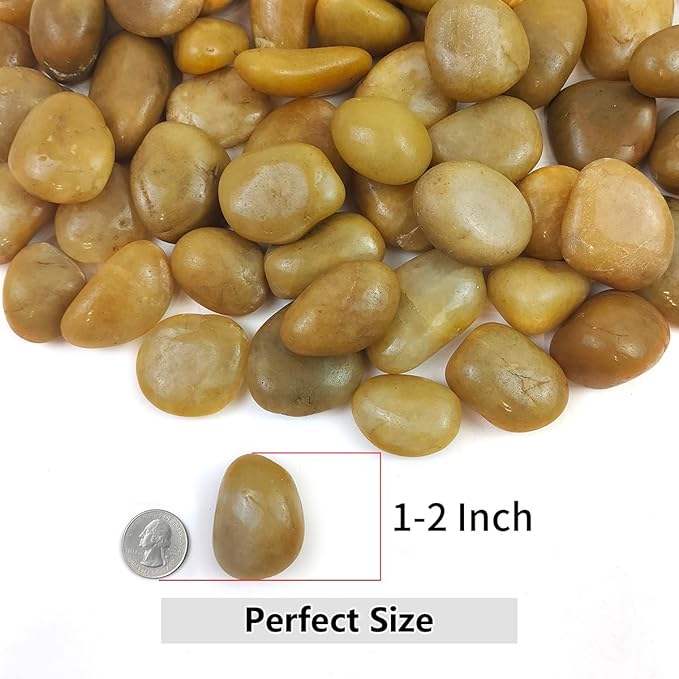 YISZM Rocks for Plant 5lbs, Yellow River Rocks 1-2 Inch Natural Pebbles for Indoor Plants, High Polished Decorative Stones Vase Filler Fish Tank Aquariums Landscaping Garden