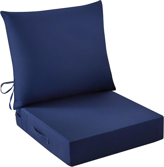 IASEAHK Outdoor Seat Cushion Set, Waterproof & Fade Resistant Patio Chair Cushions, Outdoors Cushion for Patio Furniture, 24 x 24 x 4 Inch, Outdoor Couch Cushions with Handle and Ties, Navy Blue