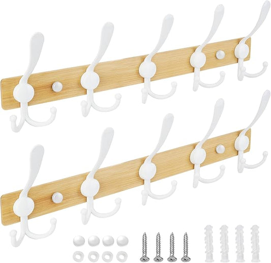 TICONN Wall Mounted Coat Rack, Five Heavy Duty Tri Hooks All Metal Construction