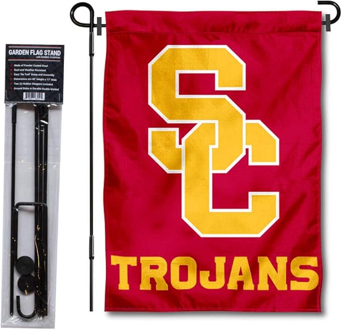 College Flags & Banners Co. USC Trojans SC Logo Garden Flag with Stand Holder